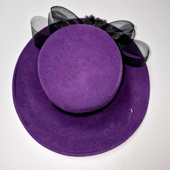 Mr John Signature Series Purple Wool Hat Arlin Black Mesh Bow Church Derby Y2K main image 6